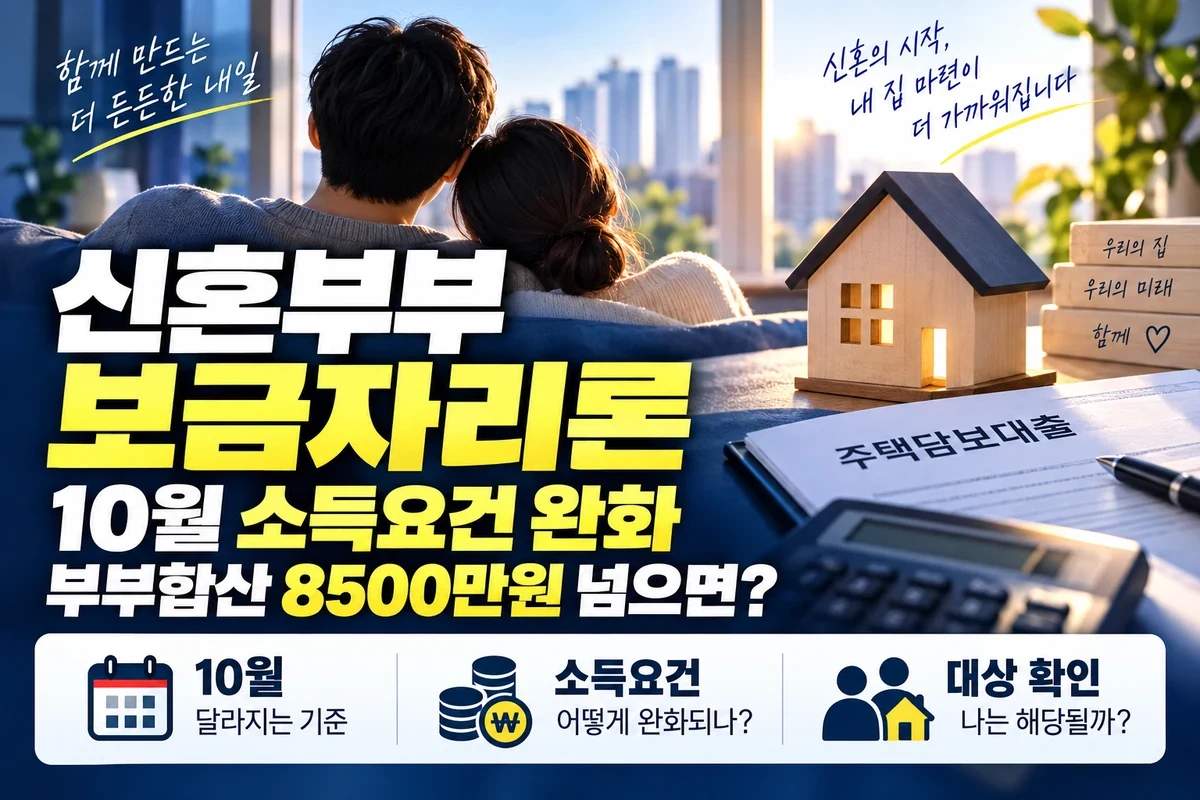 신혼부부 보금자리론 10월 소득요건 완화｜부부합산 8500만원 넘으면?