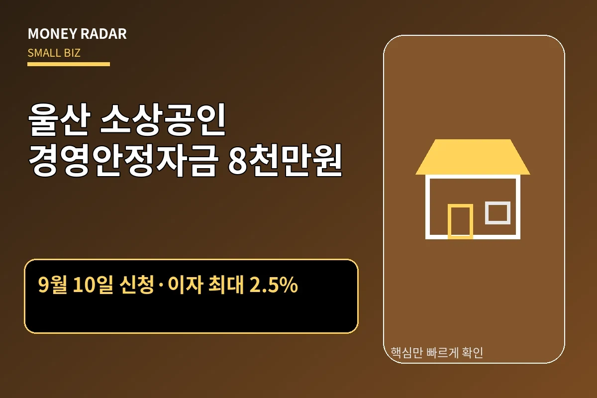 울산 소상공인 경영안정자금 8천만원|9월 10일 신청·이자 최대 2.5%